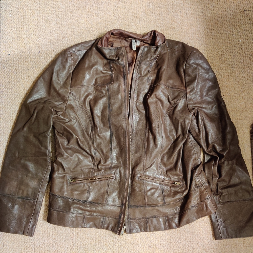 Brown caslon faux leather jacket
